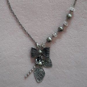 Costume Jewelry--Chain Necklace w/Beads, Charms and Mesh Bow